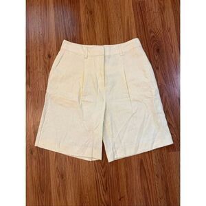 Halogen Women's Linen Blend High Waist Pleated Classic Shorts Pale Yellow Small